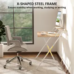 HOMCOM 81.5 cm Folding Computer Desk with Monitor Shelf - Natural Wood Finish - 6