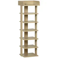 HOMCOM 7 Tier Shoe Rack Organizer Storage Shelf Wooden Display Cabinet for Entryway Living Room Bedroom Oak - 1