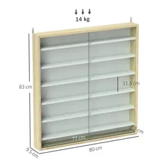 HOMCOM 7-Tier Wall Display Shelf Unit Cabinet w/ 6 Adjustable Shelves Glass Doors Home Office Ornaments 83x80cm, Oak - 3