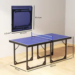 HOMCOM 6ft Table Tennis Table, Ping Pong Table with Net, Foldable and Portable Ping Pong Set for Indoor Outdoor Use, Easy Assemble, Midsize, Blue - 3