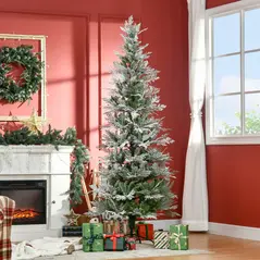 HOMCOM 7 Ft Pencil Snow Flocked Artificial Christmas Tree with Realistic Cypress Branches, Auto Open, Green - 2