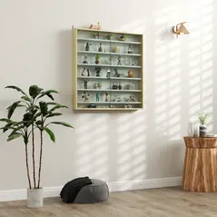 HOMCOM 7-Tier Wall Display Shelf Unit Cabinet w/ 6 Adjustable Shelves Glass Doors Home Office Ornaments 83x80cm, Oak - 2