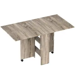 HOMCOM 80-140 cm Folding Dining Table for 4-6 People, Drop Leaf Table with 2-Tier Shelves, Rolling Casters, for Small Spaces, Kitchen, Flat, Dining Room, Grey - 1