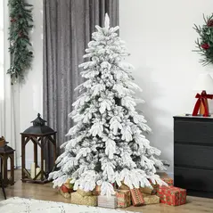 HOMCOM 6ft Super Flocked Christmas Tree - Green/White - 2