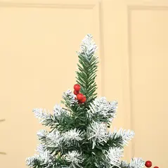 HOMCOM 6FT Artificial Christmas Tree Xmas Pencil Tree with Red Berries and Pinecones Holiday Home Indoor Decoration with Foldable Feet, Green - 8