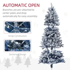 HOMCOM 6ft Flocked Artificial Christmas Tree with 700 Snow Frosted Tips, Metal Stand, Snowy Hinged Xmas Tree, Blue - 6