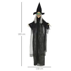 HOMCOM 6ft Outdoor Halloween Decoration Witch, Hanging Witch Prop Life Size with Sound and Motion Activated, Light Up Eyes, Talking Sound, Posable Arms - 3