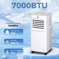 HOMCOM 7000 BTU Air Conditioning Unit, 3-in-1 Portable Air Conditioner, Dehumidifier, Cooling Fan with 2 Speeds, 24H Timer, Remote Control, LED Display, Window Venting Kit, 15m² - 2