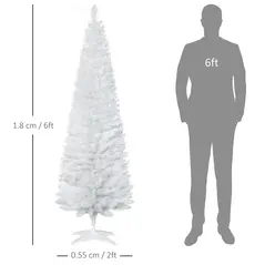HOMCOM 6ft Unlit Artificial Christmas Tree, Pencil Slim Xmas Tree with Solid Stand and Realistic Branches, White - 3