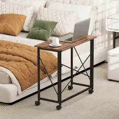 HOMCOM 80 cm Folding Desk on Wheels - Rustic Brown - 8