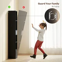 HOMCOM 6-Tier Bookcase, Tall Narrow Bookshelf with Drawer and Door - Black - 6