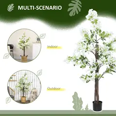 HOMCOM Artificial Plants Honeysuckle Flower in Pot Fake Plants with Curved Boots for Indoor Outdoor 15x15x150cm Set of 2 White - 5