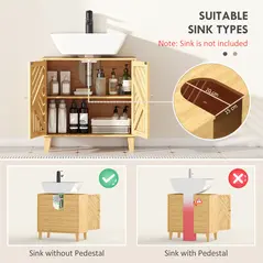 HOMCOM Bamboo Bathroom Under Sink Cabinet with Adjustable Shelf for Basin without Pedestal - Natural - 4