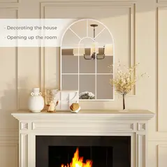 HOMCOM 90 X 61cm Arched Grid Mirror - White - 4