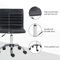 HOMCOM Armless Task Desk Chair, Swivel Office Chair with Faux Leather, Adjustable Seat Height, Chrome Base, Wheels for Home, Black - 7