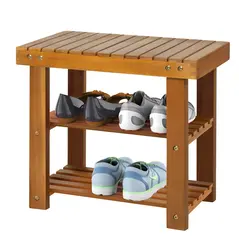 HOMCOM Acacia Wood Shoe Bench,  3-Tier Shoe Storage Rack, Hallway Organizer Shelf, for Entryway, Living Room, Bedroom, 50 x 28 x 45 cm, Teak - 6
