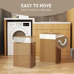 HOMCOM Bamboo Laundry Basket with Lid, 72L Laundry Hamper with Rope Handles, Washing Basket with Removable Washable Liner Bag for Bathroom, Bedroom, Brown - 6