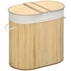 HOMCOM Bamboo Laundry Basket with Lid, 100 Litres Laundry Hamper with 2 Sections, Removable Washable Lining, Washing Baskets, 62.5 x 37 x 60.5cm, Natural - 1