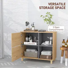 HOMCOM Bathroom Cabinet, Freestanding Bathroom Cabinet with Open Compartments and Double Doors - 4