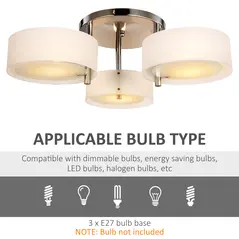 HOMCOM Acrylic Lamp Indoor 3 Light Pendant Chandelier Flush Mount Office Living Room Bedroom w/ Chrome Finish - 5