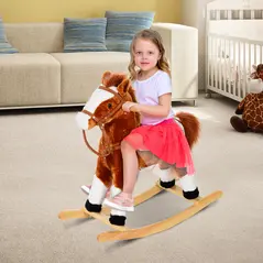 HOMCOM Baby Rocking Horse Plush Ride on Animals Rocker with Sound Handle Grip for kids 3-6 years - Brown - 2