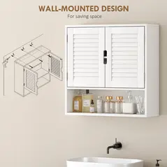 HOMCOM Bathroom Cabinet, Wall Mounted Storage Cabinet with Adjustable Shelves, 60 x 20 x 60 cm, White - 6