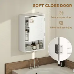 HOMCOM Bathroom Cabinet, Wall Mounted Storage Cabinet with Adjustable Shelves, 40 x 20 x 60 cm, White - 6