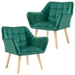 HOMCOM Armchair Accent Chair, Vanity Chair with Wide Arms, Slanted Back, Padding, Metal Frame, Wooden Legs, Home Bedroom Furniture Seating, Set of 2, Green - 1