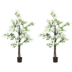 HOMCOM Artificial Plants Honeysuckle Flower in Pot Fake Plants with Curved Boots for Indoor Outdoor 15x15x150cm Set of 2 White - 1