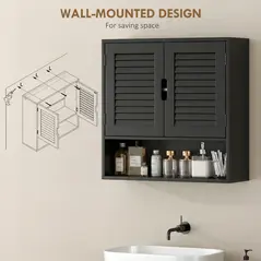 HOMCOM Bathroom Cabinet, Wall Mounted Storage Cabinet with Adjustable Shelves, 60 x 20 x 60 cm, Black - 6
