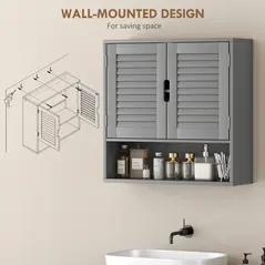HOMCOM Bathroom Cabinet, Wall Mounted Storage Cabinet with Adjustable Shelves, 60 x 20 x 60 cm, Grey - 6