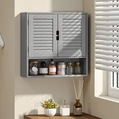 HOMCOM Bathroom Cabinet, Wall Mounted Storage Cabinet with Adjustable Shelves, 60 x 20 x 60 cm, Grey - 2