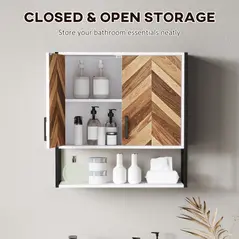 HOMCOM Bathroom Cabinet Wall Mounted, Bathroom Wall Cabinet Medicine Cabinet with 2 Doors, Adjustable Shelf, Walnut - 5