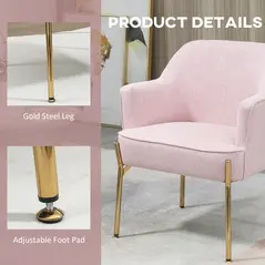 HOMCOM Accent Chair, Living Room Armchair, Vanity Chair with Gold Plating Metal Legs and Soft Padded Seat for Bedroom and Café, Set of 2, Pink - 5