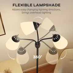 HOMCOM Arc Tree Floor Lamp with 3 Adjustable Rotating Lights and 3000K/4500K/6500K Colour Temperatures, Industrial Standing Lamp with Steel Frame for Bedroom Living Room, 155cm, Black - 6