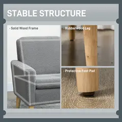 HOMCOM Armchair, Upholstered Accent Chair with Wood Legs and Wide Padded Seat, Teddy Occasional Chair, Grey - 5