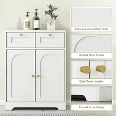 HOMCOM Bathroom Floor Cabinet with 2 Drawers - White - 6
