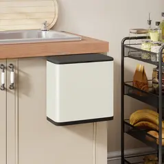 HOMCOM 8L Hanging Kitchen Bin, Rubbish bin with Lid and Removable Inner Bucket for Kitchen Cabinet Door, Under Sink, Office - 2