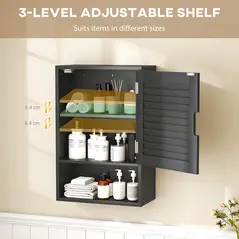 HOMCOM Bathroom Cabinet, Wall Mounted Storage Cabinet with Adjustable Shelves, 40 x 20 x 60 cm, Black - 5