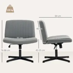 HOMCOM Armless Office Chair No Wheels, Linen Fabric Criss Cross Legged Desk Chair with Wide Seat, Thick Padding, Tilt Function, Height Adjustable Swivel Computer Seat for Home, Grey - 3