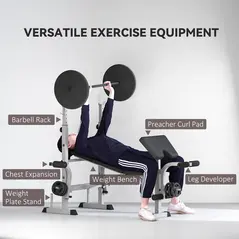 HOMCOM Adjustable Weight Bench with Squat Rack, Heavy Duty Bench Press Rack with Preacher Curl Pad, Leg Developer, Barbell Rack, Butterfly, Home Gym Strength Training Multiuse Workout Bench, Grey - 4