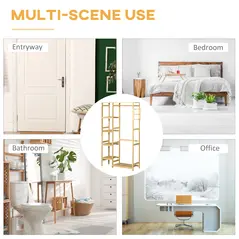 HOMCOM Bamboo Garment Rack, Clothes Rack with Storage Shelf, Hanging Rail and Side Hooks for Entryway, Bedroom, Bathroom and Office, Natural - 6