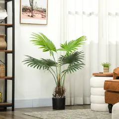 HOMCOM 94cm Artificial Palm Tree, Decorative Artificial Plant with Lifelike PEVA Leaves and Coconut Coir, Fake Tree with Plastic Pot and Flocking for Home Office Decor, Green - 7