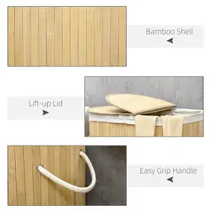 HOMCOM Bamboo Laundry Basket with Lid, 100 Litres Laundry Hamper with 2 Sections, Removable Washable Lining, Washing Baskets, 62.5 x 37 x 60.5cm, Natural - 7