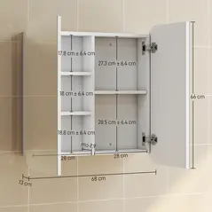 HOMCOM Arched Bathroom Mirror Cabinet with Adjustable Shelves - White - 3