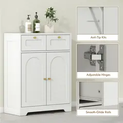 HOMCOM Bathroom Floor Cabinet with 2 Drawers - White - 7