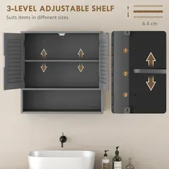 HOMCOM Bathroom Cabinet, Wall Mounted Storage Cabinet with Adjustable Shelves, 60 x 20 x 60 cm, Grey - 5