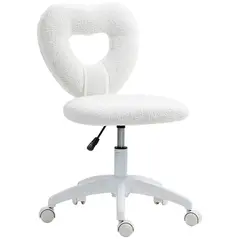HOMCOM Armless Heart Computer Desk Chair, Teddy Fleece Swivel Office Chair, Makeup Vanity Chair with Height Adjustable, Wheels, for Home Study Bedroom, White - 1