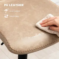 HOMCOM Bar Stools Set of 2, PU Leather Barstools with Backrest and Footrest for Kitchen, Counter, Breakfast Bar, Light Brown - 7