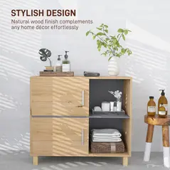 HOMCOM Bathroom Cabinet, Freestanding Bathroom Cabinet with Open Compartments and Double Doors - 5